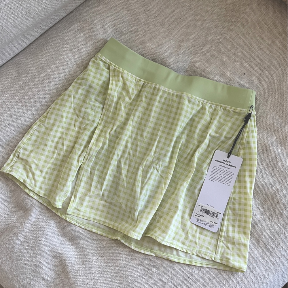 ALO Yoga Light Green Gingham Mini Skirt